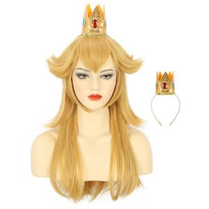 karlery Adult Long Golden Princess Costume Wig with Crown Halloween Cosplay Party Wig