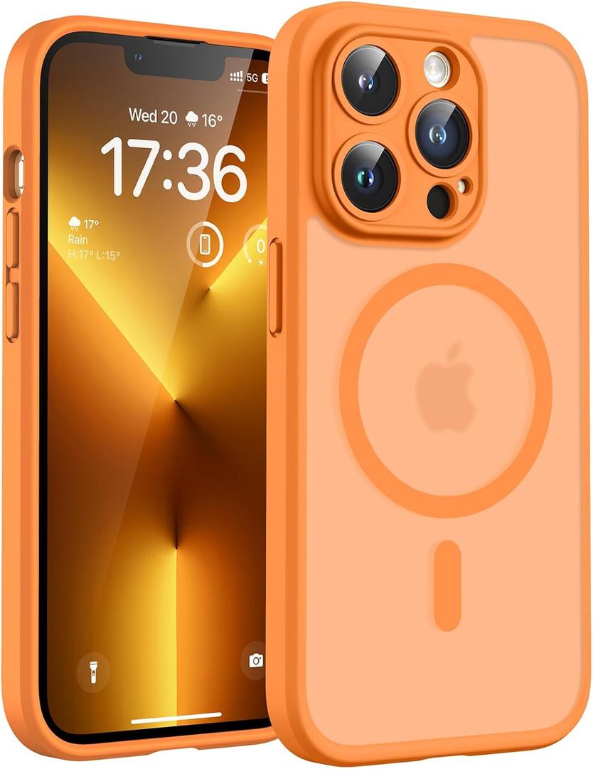 TOCOL Magnetic for iPhone 13 Pro Max Case, Upgraded Full Camera Protection, Compatible with Magsafe, Drop Protection, Translucent Matte Back for iPhone 13 Pro Max 6.7 inch (Orange)