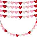 2Pc Valentines Day Banner 110inch, Valentines Day Decor for Home, Heart Shaped Burlap Valentines Garland Decorations for Mantle Porch Fireplace Wall Inside Christmas