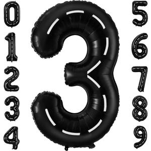Race Car Number 3 Balloons, 40 Inch - 3 & Two Fast Balloon Race Track Black 3 Balloon Number for Cars Theme Birthday Party