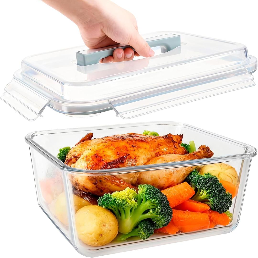 5.4L/ 180oz/ 22cup Extra Large Glass Food Storage Container with Airtight Lid for Roasting Chicken, Brine,Lasagna - BPA-Free, Oven, Freezer & Dishwasher Safe Big Marinade Container