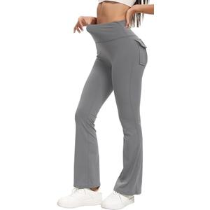 Women's Flare Leggings with Pockets High Waisted Butt Lifting No Front Seam Tummy Control Bootcut Yoga Pants for Women Lightgrey, Medium