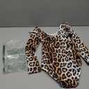 Long Sleeve Leotards for Girls with Ruffle 4D Stretch Ballet Dance Gymnastics Tumbling Wear Size 110 (Black Leopard)