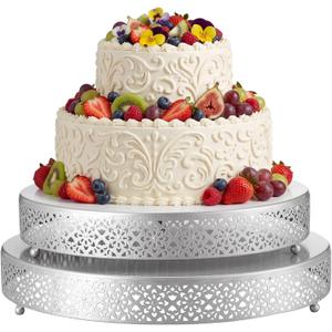 2 Pcs Silver Metal Cake Stand, 14" and  16" Large Round Cupcake Stand