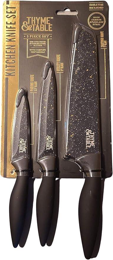 Thyme & Table Knife Set Non Stick Stainless Steel with Santoku Knife & Comfort Grip Handle