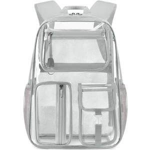 Cusangel Clear XL Backpack for Men Women TPU X-Large Heavy Duty See Through Transparent bookbag for Sport Event,Stadium Events (17.5in-Grey)