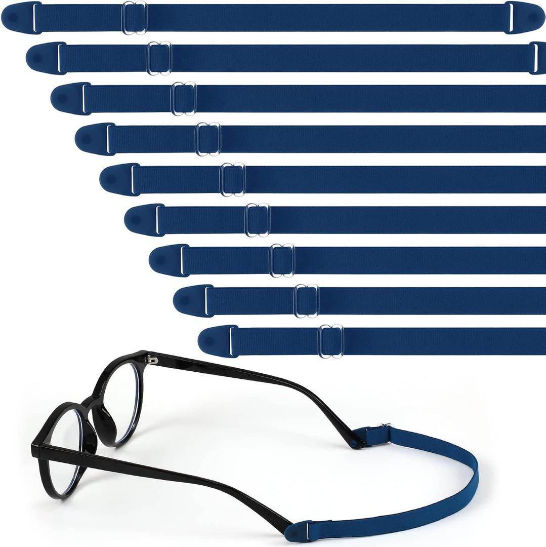 Oudain 9 Pcs Kids Glasses Strap with Snap Button Elastic Adjustable Eyeglass Band Nonslip Glasses Holder for Kids Safety Eyewear Retainers for Toddler Sports Eye Glass Sunglasses Lanyard (Navy Blue)