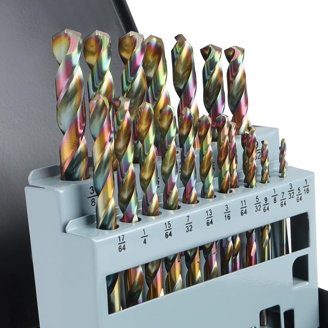 Lichamp Drill Bit Set, 21Pcs M2 HSS Cobalt Drill Bits from 1/16" to 3/8" for Metal, Cast Iron, Stainless Steel and Plastic with Durable Index Metal Storage Case, Colorful Titanium Plating Lichamp Drill Bit Set, 21Pcs M2 HSS Cobalt Drill Bits from 1/16" to 3/8" for Metal, Cast Iron, Stainless Steel and Plastic with Durable Index Metal Storage Case, Colorful Titanium Plating