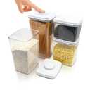 iChewie - BopTop (4pc Set) Airtight Food Storage Container – Mechanical Silicone Seal Canister - BPA-Free Stackable - 1.3Qt/2.1Qt/3.5Qt/3.5Qt