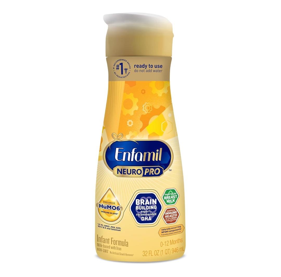 Enfamil NeuroPro Baby Formula, MFGM* 5-Year Benefit, Expert-Recommended Brain-Building Omega-3 DHA, Exclusive Immune Supporting HuMO6 Blend, Ready-to-Feed Infant Formula, Liquid, 32 Fl Oz, BB Date: 05/1/26