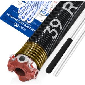 Right Hand WindRed Cone1.75" Garage Door Torsion Spring with Non-Slip Winding Bars & Gloves, Precision Electrophoresis Black Coated, for Replacement, MIN 16,000 Cycles (0.250x1.75''x39'')