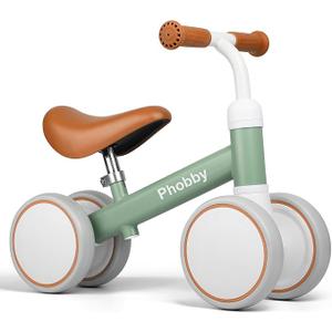 Phobby Baby Balance Bike for 1 2 Years Old Boys Girls, 4 Wheels Toddler Bike with Adjustable Seat, 12-24 Months Kids First Birthday Toy Gift