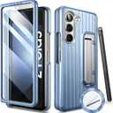 i-Blason for Samsung Galaxy Z Fold 5 Case (2023) with S Pen Holder & 3 Silicone S Pen Covers [Built-in Screen Protector] Full Body Protective Bumper Phone Case for Z Fold 5 with Kickstand (Blue)