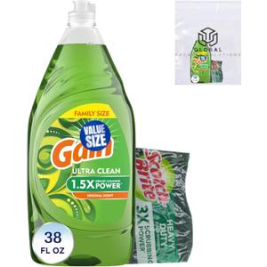 Gain Ultra Degreaser Dish Soap, Original Scent, 38 Fl Oz bundled with Heacy Duty Scotch Brite Sponge