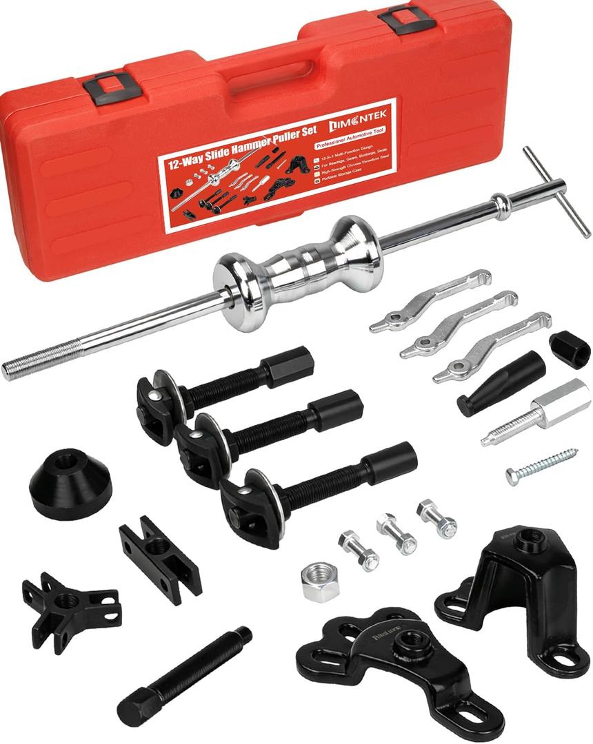 12-Way Slide Hammer Puller Set, Front Wheel Hub Remover & Rear Wheel Axle Removal Tool, Heavy Duty Bearing Puller Set with Carry Box