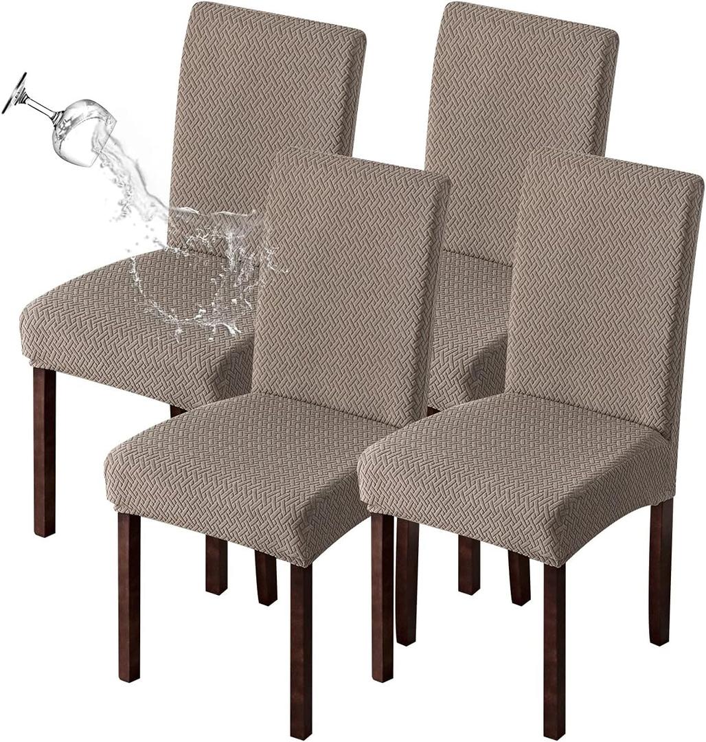 Genina Waterproof Chair Covers for Dining Room Set of 4 Kitchen Chair Covers Parson Dining Chair Slipcover,Taupe