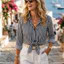 Womens Long Sleeve Button Down Shirt, Classic Blouse with Pearl Buttons, Casual & Dressy Tops for Women (White, L)