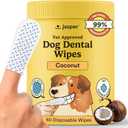 Jasper Dog Dental Wipes, Vet-Recommended All-Natural Finger Toothbrush Wipes for Dogs, Fresh Breath & Tartar Control in Seconds No Brush and Toothpaste Needed, Coconut, 60 Count