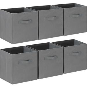 GhvyenntteS Storage Cubes, 11 Inch Cube Storage Bins with Dual Handles, Collapsible Fabric Storage Bins for Shelves, Storage Baskets for Organizing Clothes, Bedding, Toys, Books (6 Pack, Gray) (Grey..)