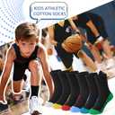 GENTABY 12 Pairs Boys Crew Socks Athletic Cotton Kids Socks Running Crew White Black Soft Sock for Toddler Boys 10-14 Years