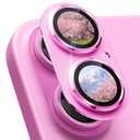 imluckies Alloy Metal Camera Lens Protector for iPhone 16 / iPhone 16 Plus, AR AF Tempered Glass, Ultra HD, 9H Camera protector, Anti-Scratch, Strong Adhesion, Case Friendly, Pink, Set of 2