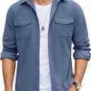 COOFANDY Men's Button Down Waffle Shirt Jacket Casual Long Sleeve Shacket Lightweight Overshirts with Flap Pockets (X-Large, Denim Blue)