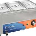 Treshin 3 Pan Commercial Food Warmer 21 Qt Capacity 1200W Stainless Steel Electrical Bain Marie Buffet Food Warmer Steam Table with Temperature Control & Lid for Home, Party, Catering, Restaurants
