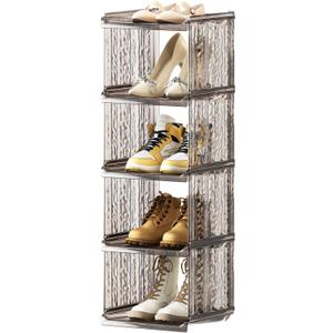 HAIXIN Vertical Shoe Rack for Closet, 5-Tier Modular Shoe Organizer for Front Door Entrance, Shoe Storage Cabinet, Narrow Stackable Shoe Stand Shelf Tower Space Saving for Entryway, Corner - Brown
