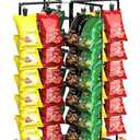 Nuovoware Chip Rack Display Stand, 50 Clips Snack Organizer with 360 Rotating and Wooden Base, Chip Holder for Snack Bar Station, Concession Stand, Retail Display, Brown+Black