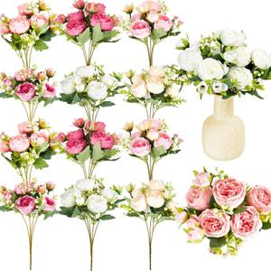 Jexine 12 Bundles Silk Artificial Peonies Flowers Faux Peony Bouquet Fake Peonies Artificial Flowers Bouquets for Vase Floral Arrangements Wedding Home Table Decoration (Colorful) (Multicolored)