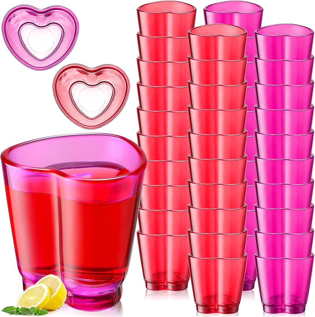 Domensi 40 Pcs Valentines Day Heart Shot Glasses 1.5oz Tequila Glasses Stemless Shot Glass Cute Valentines Day Heart Shaped Shot Glass Espresso Shot Glasses for Soju, Whiskey, Vodka (Pink), 9.25 inches x 5.71 inches