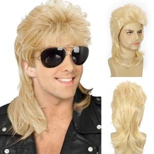 Blonde Mullet Wigs for Men 80s Rocker Wig Costumes Fancy Party Cosplay Halloween Wig
