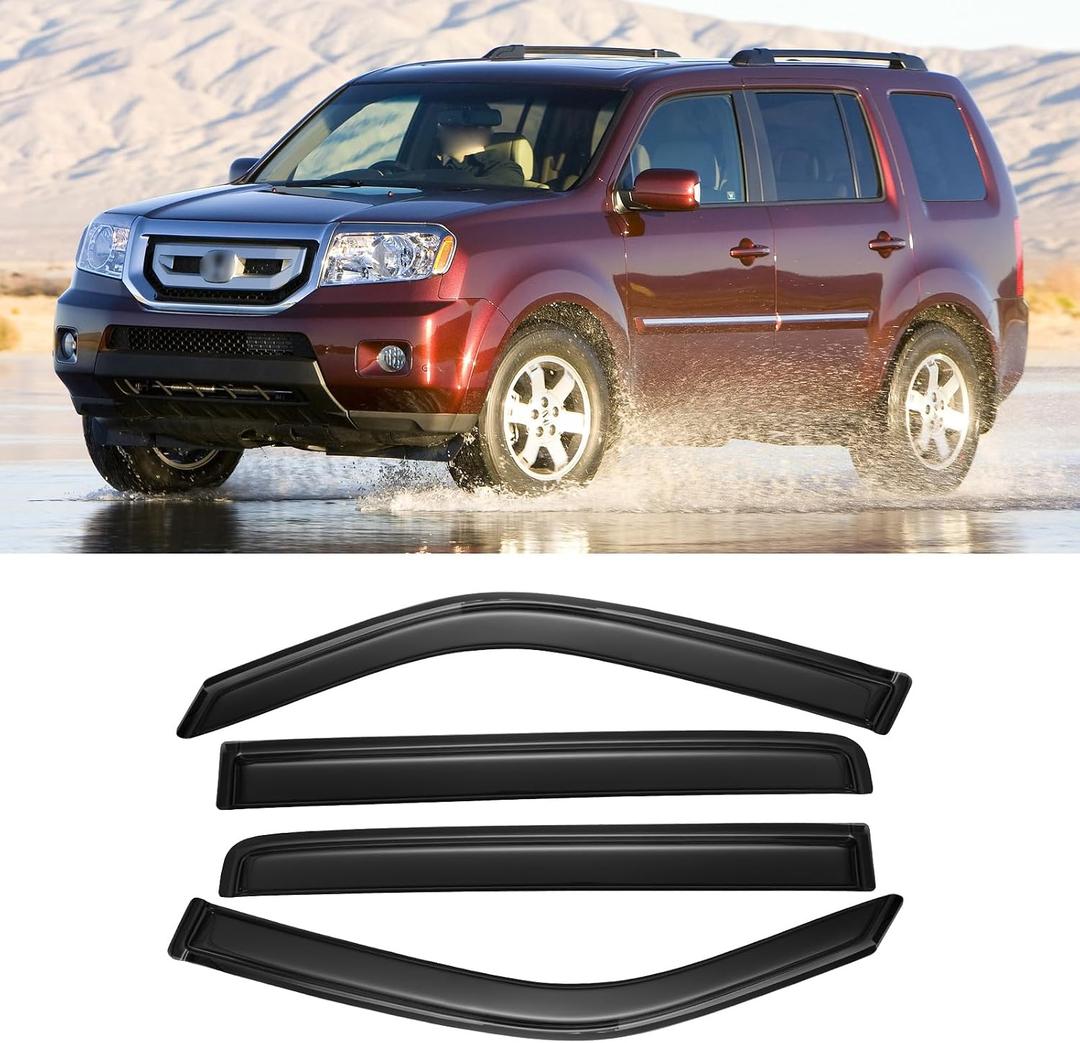 Window Visors for 2009-2015 Honda Pilot, Rain Guards Shields Vent Deflector Shade Dark Smoke 2010 2011 2012 2013 2014, Tape-On, 4PCS