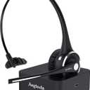 Angteela Trucker Bluetooth Headset with Microphone, Wireless Cell Phone Headset with Noise Canceling Mic Charging Base Mute Function for Home Office Call Center Skype (Black&Silver)