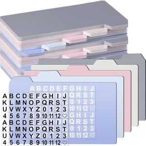 Harloon 50 Pack 5 x 8 Inch Index Card Dividers with 2 Number Alphabet Sticker with Tab, Dry Erase Index Card Guide Set, Photo Recipe Divider for Office Business Back to School Supplies, Morandi