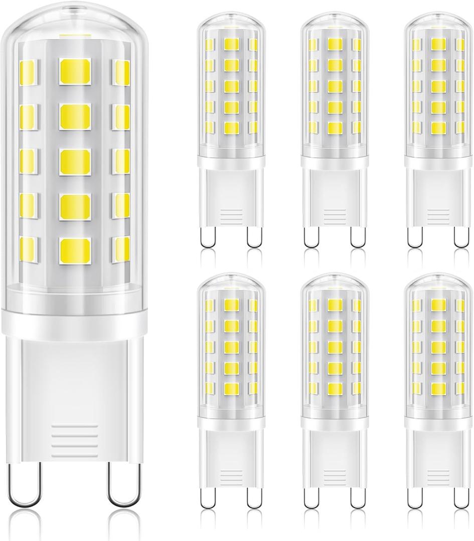 BRVHOZX G9 Led Bulb Daylight White, 4W, 450LM, 6000K, Equivalent to 40W Halogen, No Flicker, Non-Dimmable, 360°Beam Angle, AC 110-130V, Bi-pin Ceramic Base G9 Led Light Bulbs for Home Lighting-6Pcs