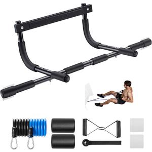 Ally Peaks Pull Up Bar for Doorway | Thickened Steel Max Limit 440 lbs Upper Body Fitness Workout Bar| Multi-Grip Strength for Doorway | Indoor Chin-Up Bar Fitness Trainer for Home Gym Portable (Black)