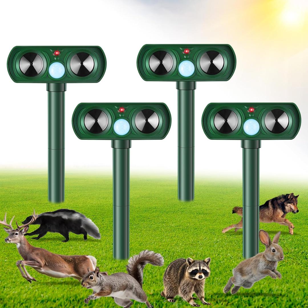 4 Pack Ultrasonic Animal Repellent Deer Repellent Devices Cat Repellent Outdoor Solar Animal Deer Deterrent Motion Activated Raccoon Repellent Dog Rabbit Squirrel for Garden Yard