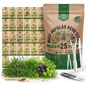 25 Most Popular Herb Seeds Variety Pack - 11,700 Non-GMO Heirloom Seeds for Planting Herbs in Individual Seed Packets for Hydroponic, Indoor & Outdoor Gardening - 2026 Season: Catnip, Dill, Thyme