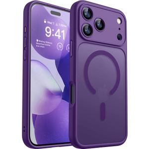 CANSHN Magnetic Compatible with iPhone 17 Pro Case, Upgraded [Full Camera Protection] [Compatible with Magsafe] [Translucent Matte] Shockproof Protective Phone Cover 6.3 Inch - Deep Purple