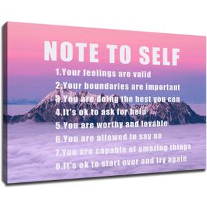 Large Motivational Canvas Wall Art Note To Self Success Quotes Poster For Office Decor Framed Daily Affirmations Pink Sunset Mountain Art Prints For Living Room Yoga Studio 36x24 Inch