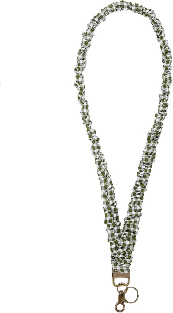 Cute Scrunchie Lanyard for Women,Aesthetic Elastic Lanyard for ID Card Holder and Wallet Strap, Trendy and Durable Neck Lanyard for Teachers, Nurses(Green Lattice)