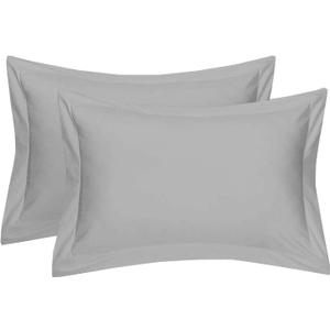 Crown Collection Silver Solid Free Size Pillow Shams Set of 2 - Hypoallergenic 500-TC 100% Egyptian Cotton Decorative Tailored Poplin Pillow Cover (Silver, Emperor/Oversize 20'' x 40'') (King / Cal-king 20x40")