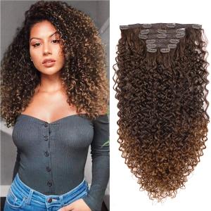 BHF 26 inch Kinky Curly Clip In Hair Extensions 140g Double Weft Curly Wave Clips in on Synthetic Hair Extensions Hair pieces for Women 7pieces (#MT4/30)
