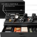 Premium 7 Slot Watch Box for Men - Large Wooden Watch Display Case with Hinged Cover, Leather Lining & Drawer - Watch Holder Organizer Stand - Handcrafted Luxury Birthday Gift for Men