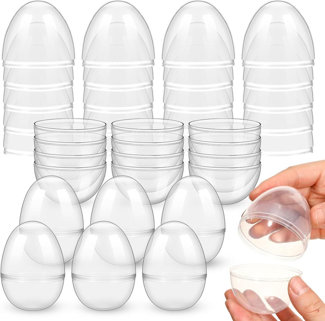 36 Pieces Fillable Plastic Eggs - Bulk Easter Toy for Filling Candy, Party Favor, Basket Stuffers, Crafts (Clear)