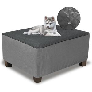 NeColorLife Ottoman Cover Rectangle Waterproof Ottoman Slipcover Rectangular Thick Storage Footrest Stool Covers Furniture Protector for Pets(Medium,Dark Gray&Light Gray)