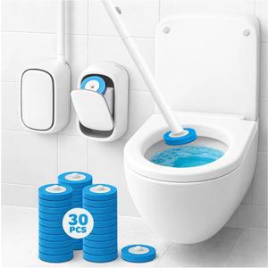 CiLoN Wall-Mounted Disposable Toilet Brush Kit and 30 Fresh Bleach Scrubbing Sponge Pads. Bathroom Space Saving Toilet Wand kit. Toilet Bowl Brush and Holder Set. (Starter Kit + 30 Brush)