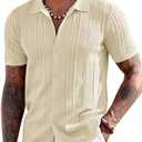 COOFANDY Men's Knit Shirts Short Sleeve Button Down Polo Shirt Fashion Casual Summer Beach Shirts M