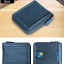 Admetus Mens RFID Blocking Wallets Zipper Leather Wallet for Men Bifold RFID Card Holder (Blue)